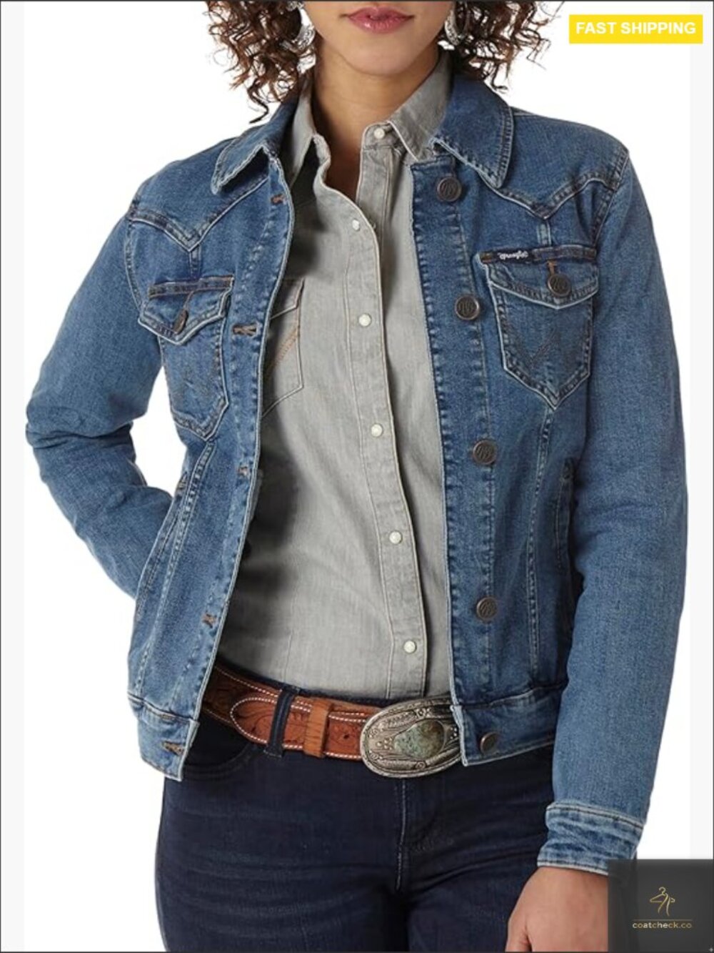 Classic Fit Denim Jacket Retro Western Style Long Sleeve Button Front
